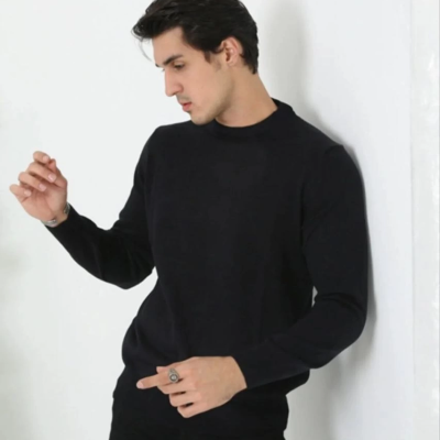 Erkek Bisiklet yaka Kazak Uzun Kol Dokuma Triko - Siyah