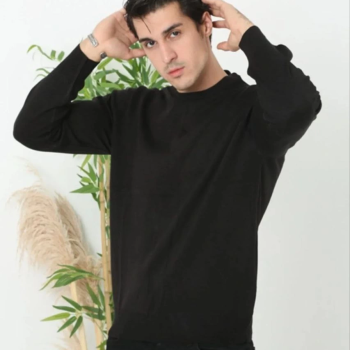 Erkek Bisiklet yaka Kazak Uzun Kol Dokuma Triko - Siyah