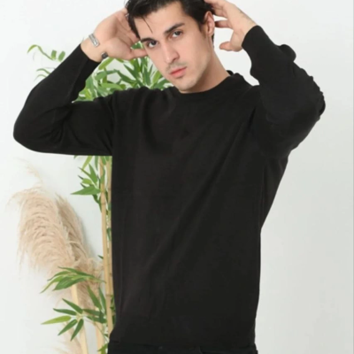 Erkek Bisiklet yaka Kazak Uzun Kol Dokuma Triko - Siyah