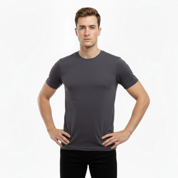 Erkek Bisiklet Yaka Slim Fit dar kesim Likralı Tişört - Füme