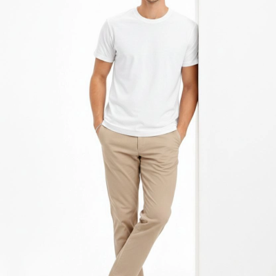 Erkek Bisiklet Yaka Yazlık Kısa kol Düz Tişört Regular Kalıp T-shirt - Beyaz