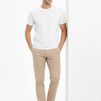 Erkek Bisiklet Yaka Yazlık Kısa kol Düz Tişört Regular Kalıp T-shirt - Beyaz