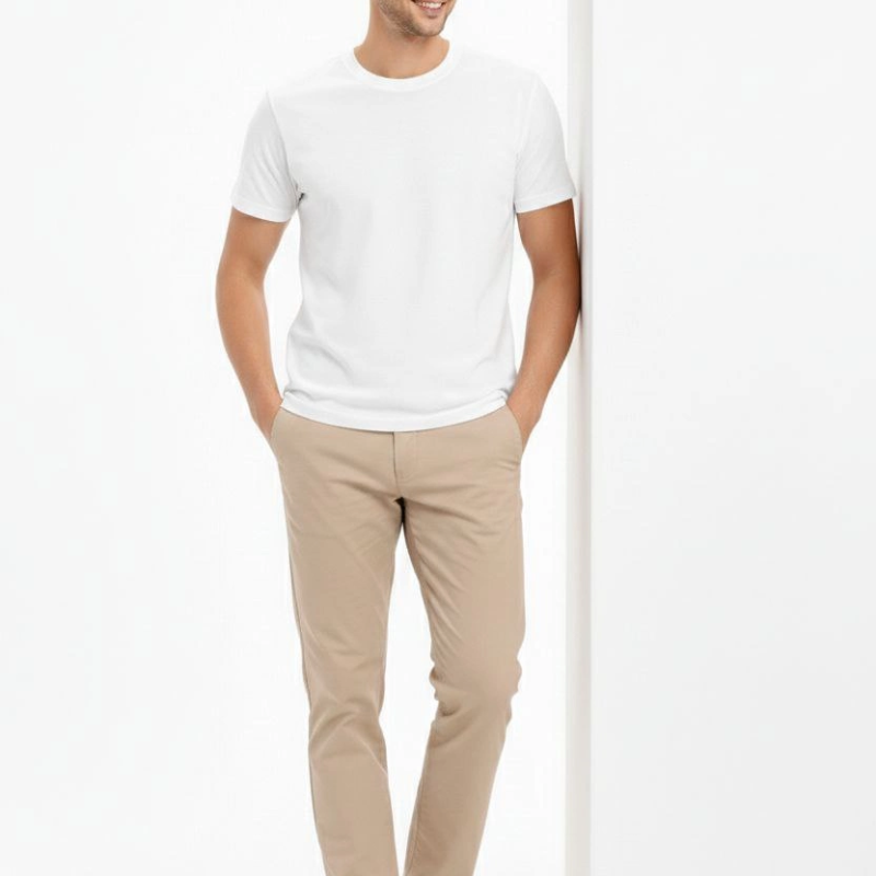 Erkek Bisiklet Yaka Yazlık Kısa kol Düz Tişört Regular Kalıp T-shirt - Beyaz