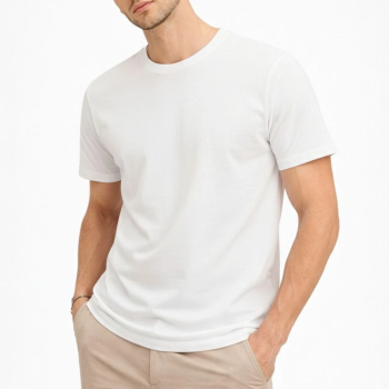 Erkek Bisiklet Yaka Yazlık Kısa kol Düz Tişört Regular Kalıp T-shirt - Beyaz