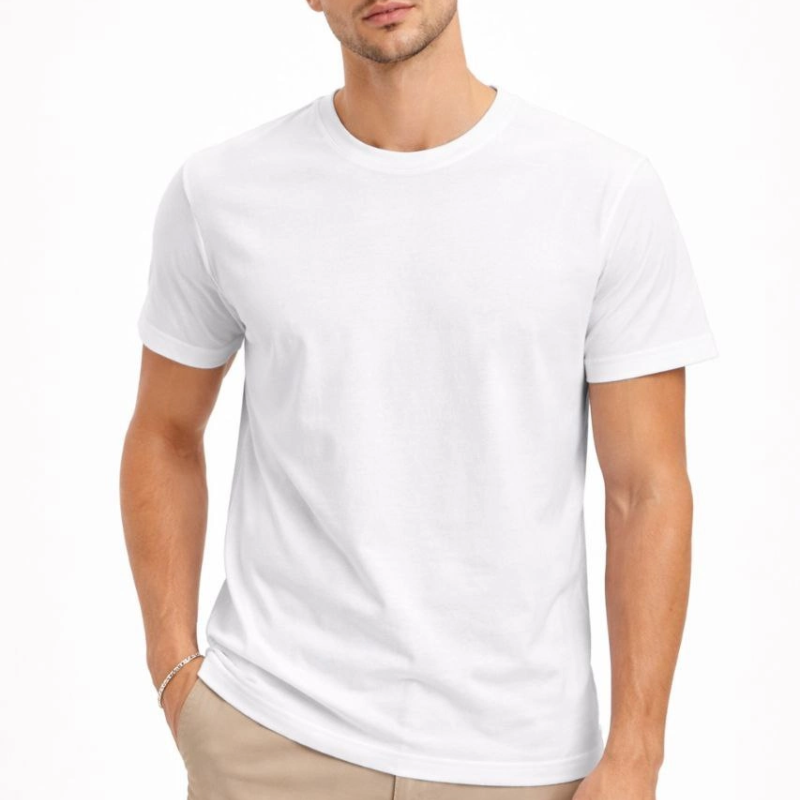 Erkek Bisiklet Yaka Yazlık Kısa kol Düz Tişört Regular Kalıp T-shirt - Beyaz