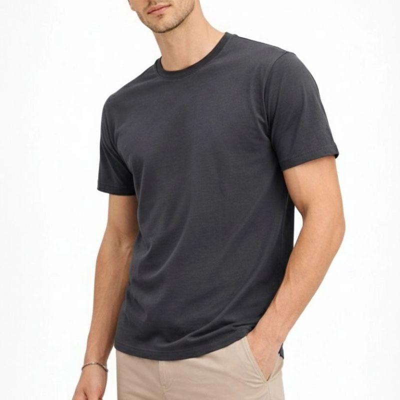 Erkek Bisiklet Yaka Yazlık Kısa kol Düz Tişört Regular Kalıp T-shirt - Füme