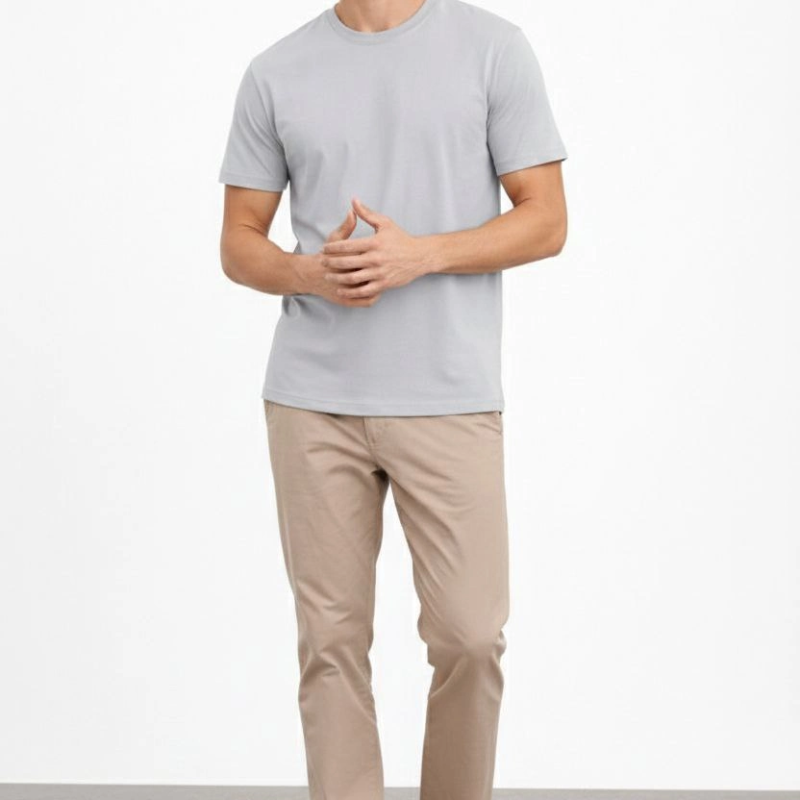 Erkek Bisiklet Yaka Yazlık Kısa kol Düz Tişört Regular Kalıp T-shirt - Gri