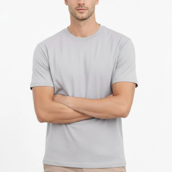 Erkek Bisiklet Yaka Yazlık Kısa kol Düz Tişört Regular Kalıp T-shirt - Gri