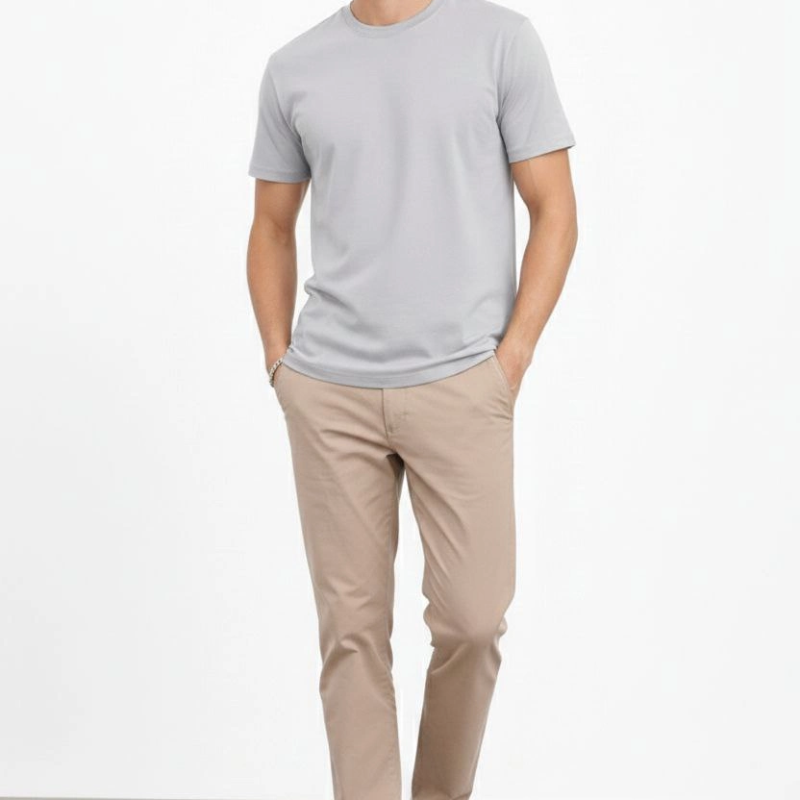 Erkek Bisiklet Yaka Yazlık Kısa kol Düz Tişört Regular Kalıp T-shirt - Gri