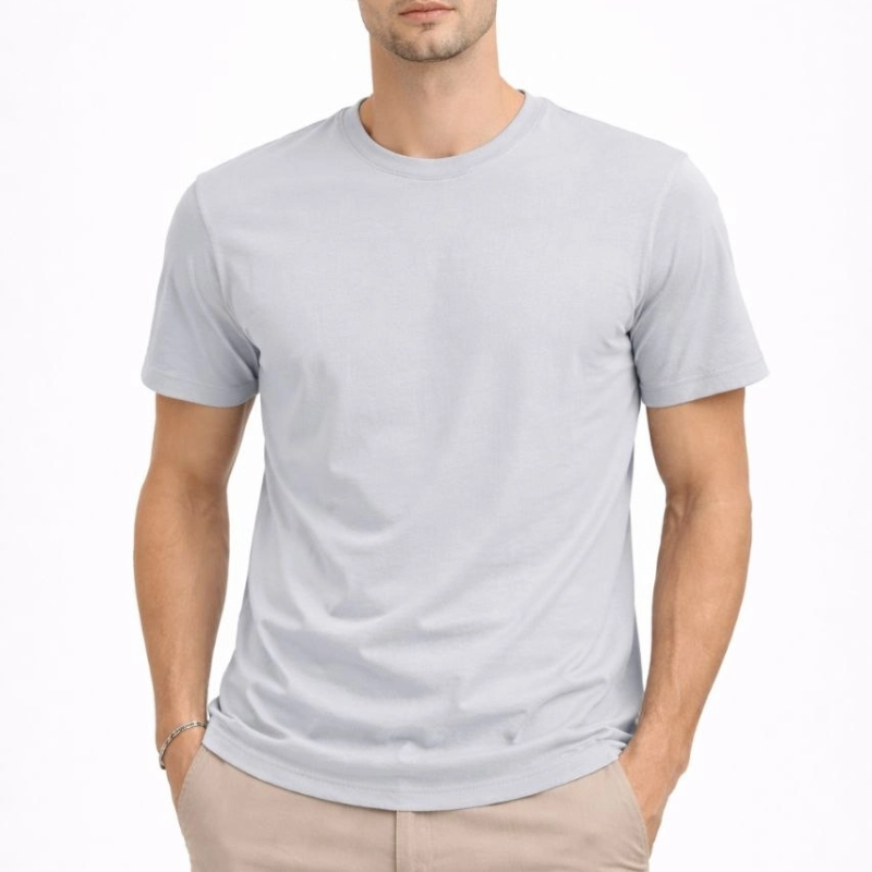 Erkek Bisiklet Yaka Yazlık Kısa kol Düz Tişört Regular Kalıp T-shirt - Gri