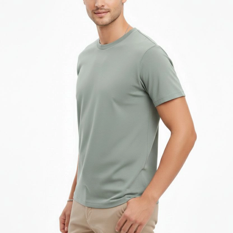 Erkek Bisiklet Yaka Yazlık Kısa kol Düz Tişört Regular Kalıp T-shirt - Mint Yeşili