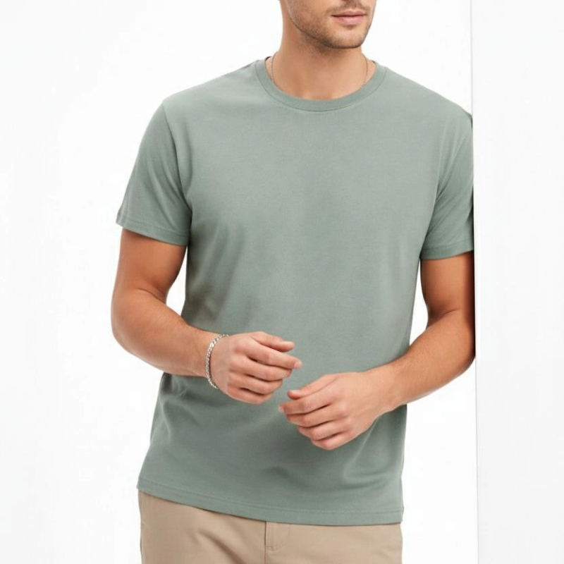 Erkek Bisiklet Yaka Yazlık Kısa kol Düz Tişört Regular Kalıp T-shirt - Mint Yeşili