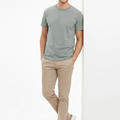 Erkek Bisiklet Yaka Yazlık Kısa kol Düz Tişört Regular Kalıp T-shirt - Mint Yeşili