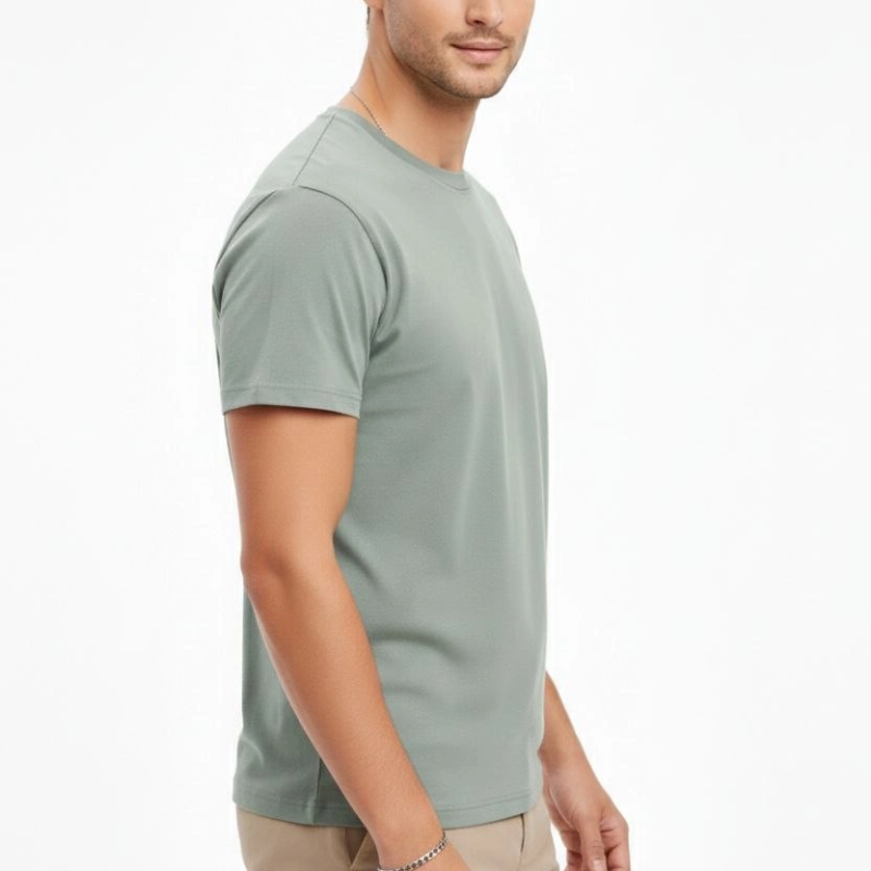 Erkek Bisiklet Yaka Yazlık Kısa kol Düz Tişört Regular Kalıp T-shirt - Mint Yeşili