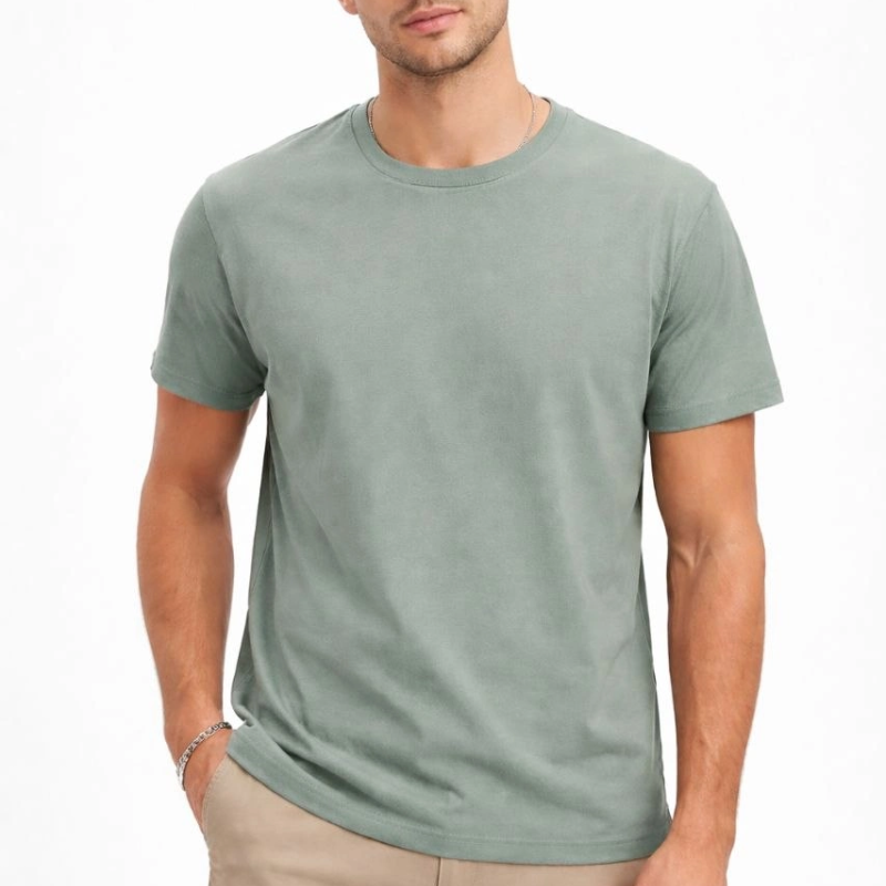 Erkek Bisiklet Yaka Yazlık Kısa kol Düz Tişört Regular Kalıp T-shirt - Mint Yeşili