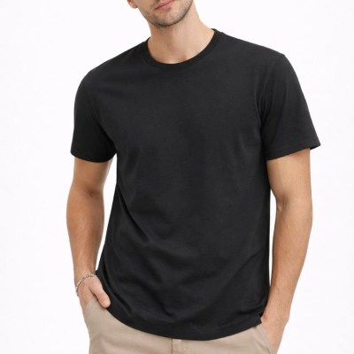 Erkek Bisiklet Yaka Yazlık Kısa kol Düz Tişört Regular Kalıp T-shirt - Siyah