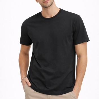 Erkek Bisiklet Yaka Yazlık Kısa kol Düz Tişört Regular Kalıp T-shirt - Siyah