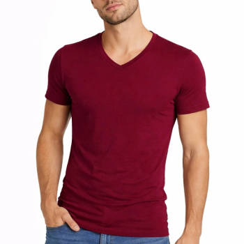 Erkek Body T-shirt V Yaka Slim Fit Likralı Kısa kol Tişört - Bordo