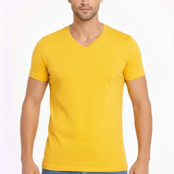 Erkek Body T-shirt V Yaka Slim Fit Likralı Kısa kol Tişört - Limon