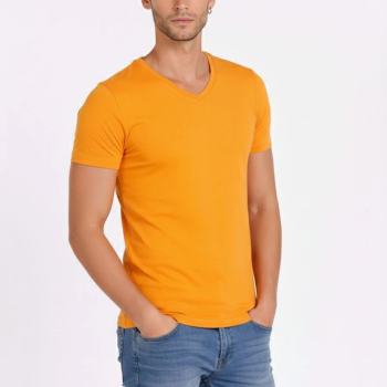 Erkek Body T-shirt V Yaka Slim Fit Likralı Kısa kol Tişört - Sarı