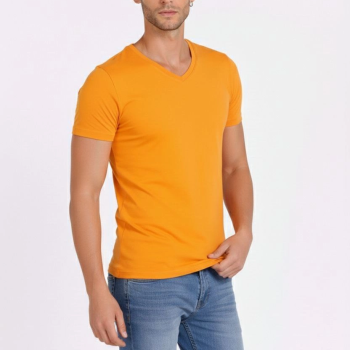 Erkek Body T-shirt V Yaka Slim Fit Likralı Kısa kol Tişört - Sarı