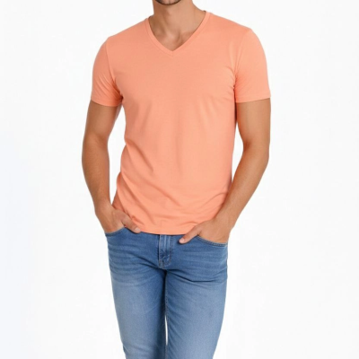 Erkek Body T-shirt V Yaka Slim Fit Likralı Kısa kol Tişört - Toz Pembe