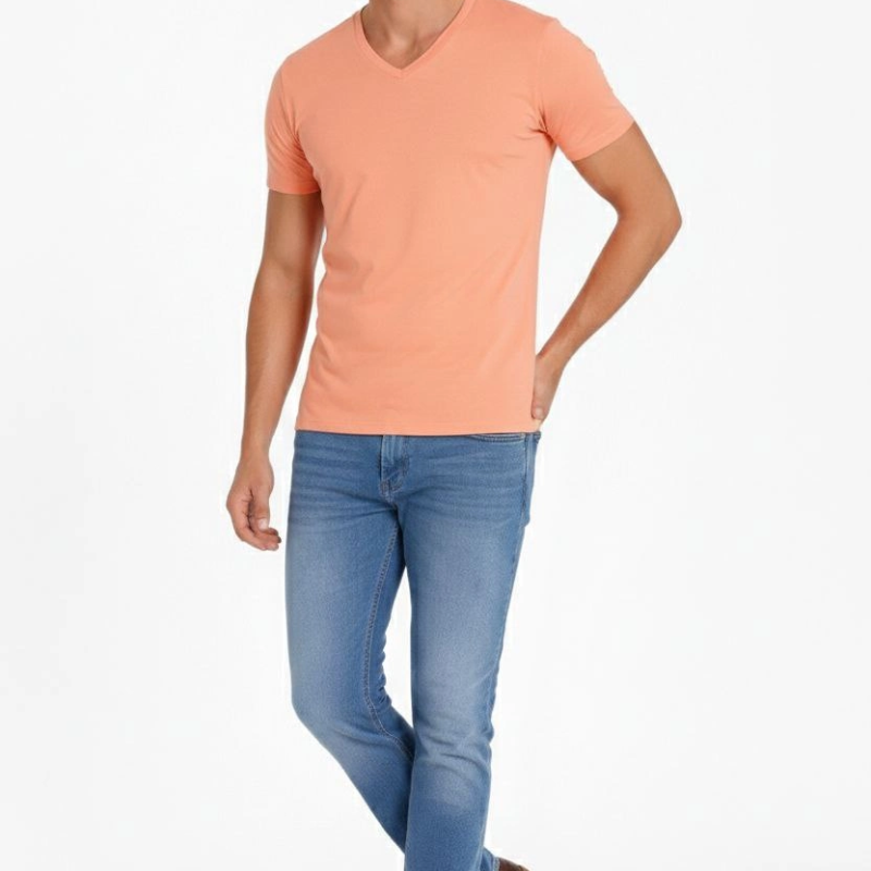 Erkek Body T-shirt V Yaka Slim Fit Likralı Kısa kol Tişört - Toz Pembe