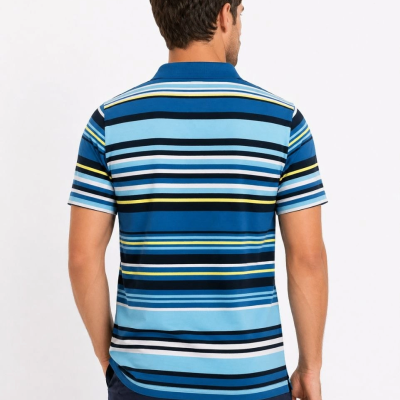 Erkek Çizgili Polo Yaka Tişört Kısa Kol Yazlık T-Shirt Regular Fit - Mavi