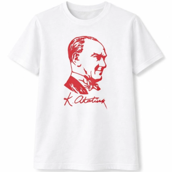 Erkek Çocuk Atatürk Baskılı Tişört Kısa Kollu Bisiklet Yaka T-Shirt - Beyaz