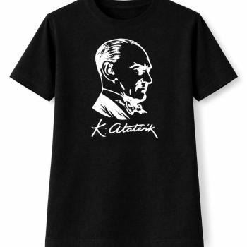 Erkek Çocuk Atatürk Baskılı Tişört Kısa Kollu Bisiklet Yaka T-Shirt - Siyah