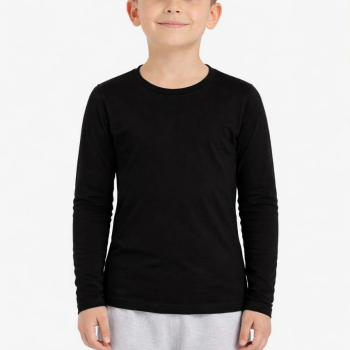 Erkek Çocuk Basic Uzun Kollu Tişört Okul Günlük Rahat T-Shirt - Siyah
