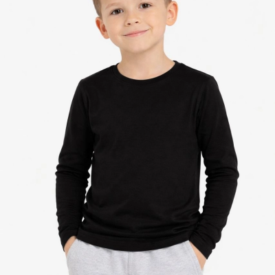 Erkek Çocuk Basic Uzun Kollu Tişört Okul Günlük Rahat T-Shirt - Siyah