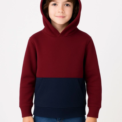 Erkek Çocuk Kapüşonlu Kanguru Cepli Parçalı SweatShirt - Renkli