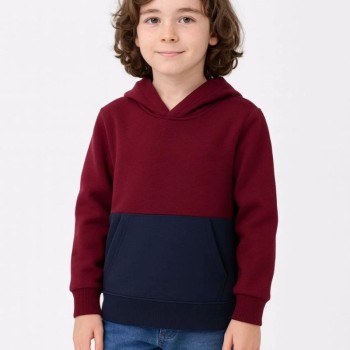 Erkek Çocuk Kapüşonlu Kanguru Cepli Parçalı SweatShirt - Renkli
