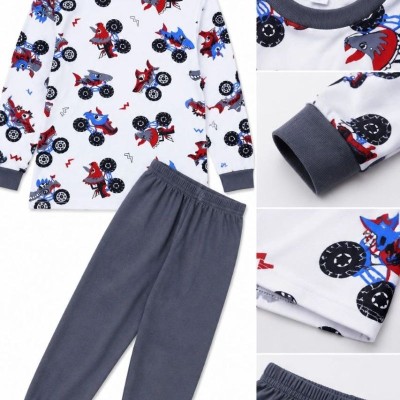 Erkek Çocuk Premium Penye Canavar Araba Desenli Uzun Kollu Pijama Takımı 2-11 Yaş - Füme