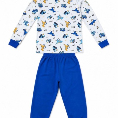 Erkek Çocuk Premium Penye Dinozor Desenli Uzun Kollu Pijama Takımı 2-11 Yaş - Mavi
