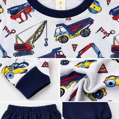 Erkek Çocuk Premium Penye İş Makinesi Desenli Uzun Kollu Pijama Takımı 2-11 Yaş - Lacivert