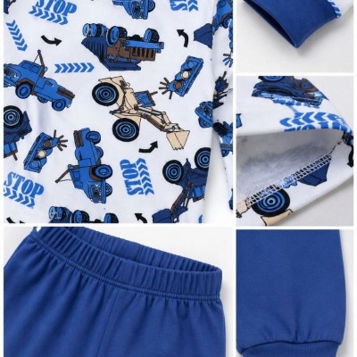 Erkek Çocuk Premium Penye İş Makinesi Desenli Uzun Kollu Pijama Takımı 2-11 Yaş - Mavi