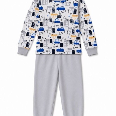 Erkek Çocuk Premium Penye Uzun Kollu Desenli Pijama Takımı 2-11 Yaş - Gri