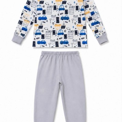 Erkek Çocuk Premium Penye Uzun Kollu Desenli Pijama Takımı 2-11 Yaş - Gri