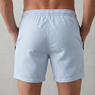 Erkek Deniz Şortu Fermuarlı Cepli File Astarlı Hızlı Kuruyan Premium - Bebek Mavisi