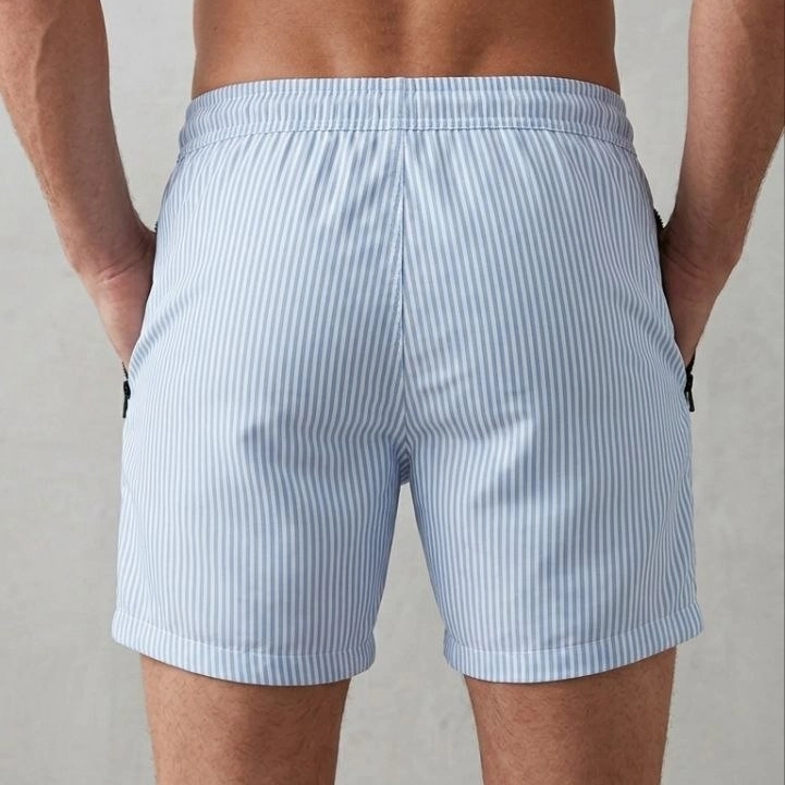 Erkek Deniz Şortu Fermuarlı Cepli File Astarlı Hızlı Kuruyan Premium - Bebek Mavisi