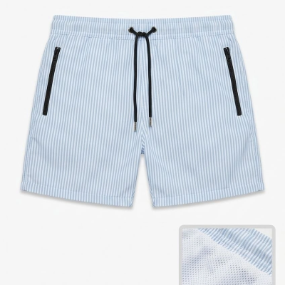 Erkek Deniz Şortu Fermuarlı Cepli File Astarlı Hızlı Kuruyan Premium - Bebek Mavisi