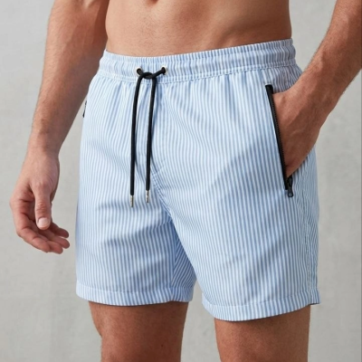 Erkek Deniz Şortu Fermuarlı Cepli File Astarlı Hızlı Kuruyan Premium - Bebek Mavisi