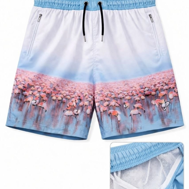 Erkek Deniz Şortu Fermuarlı Cepli File Astarlı Hızlı Kuruyan Premium - Beyaz