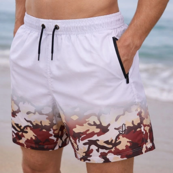 Erkek Deniz Şortu Fermuarlı Cepli File Astarlı Hızlı Kuruyan Premium - Beyaz