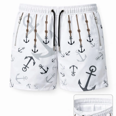 Erkek Deniz Şortu Fermuarlı Cepli File Astarlı Hızlı Kuruyan Premium - Beyaz