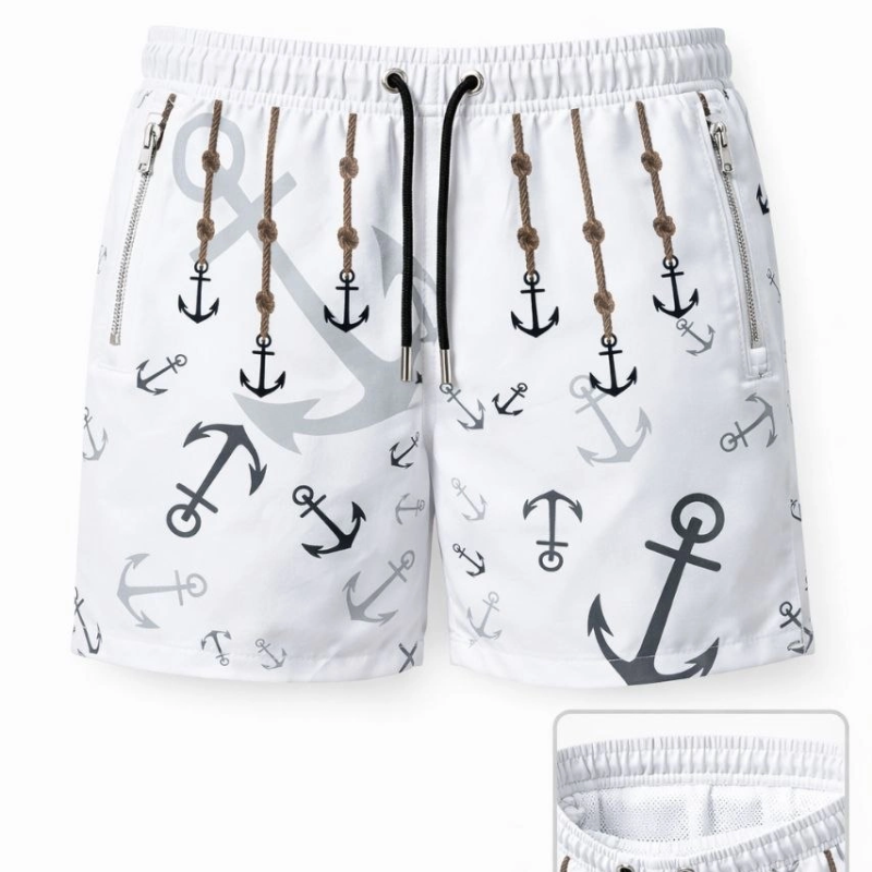 Erkek Deniz Şortu Fermuarlı Cepli File Astarlı Hızlı Kuruyan Premium - Beyaz