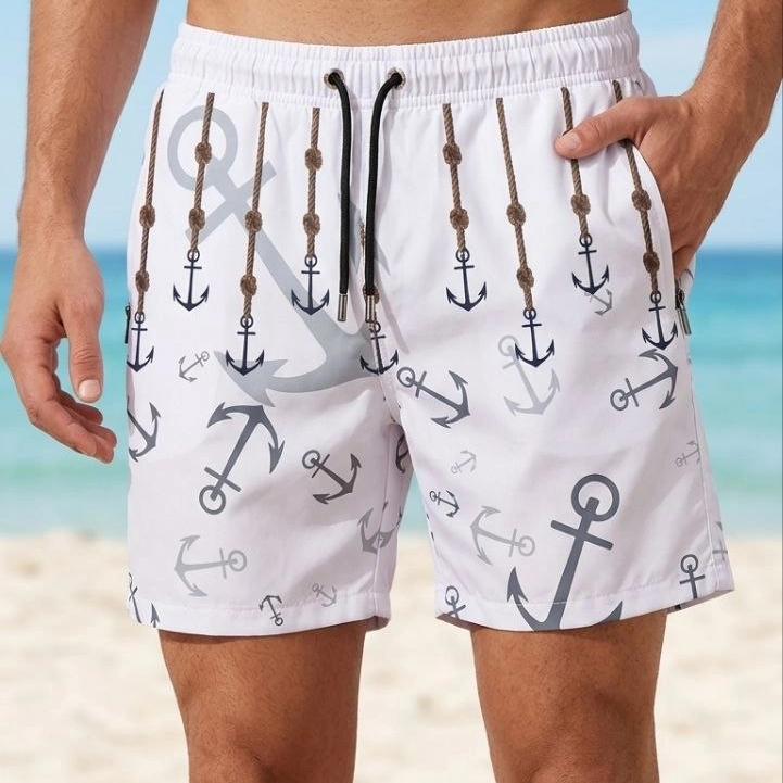 Erkek Deniz Şortu Fermuarlı Cepli File Astarlı Hızlı Kuruyan Premium - Beyaz