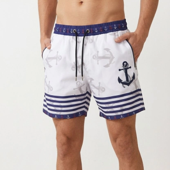 Erkek Deniz Şortu Fermuarlı Cepli File Astarlı Hızlı Kuruyan Premium - Beyaz